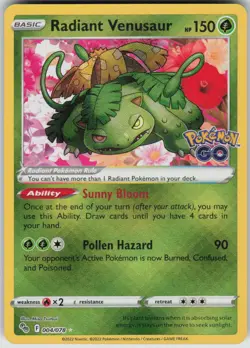 Pokemon Radiant Venusaur Radiant Rare Pokemon GO 004/078 NM - Image 1