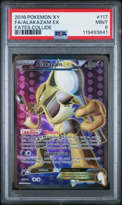 2016 POKEMON XY FATES COLLIDE ALAKAZAM EX #117 FULL ART PSA 9 MINT #119493841 - Image 1