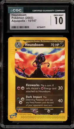 Pokemon Houndoom Aquapolis NON Holo Rare #15 CGC 10 Gem Mint - Image 1
