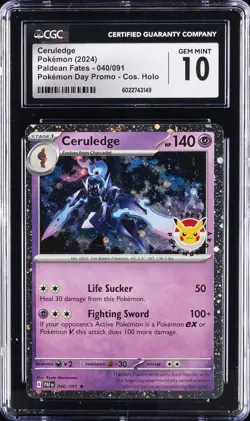 2024 POKEMON PALDEAN FATES POKEMON DAY PROMO-COS. HOLO CERULEDGE CGC 10 GEM MINT - Image 1