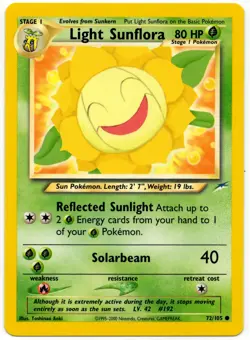 Pokemon - Light Sunflora 72/105 Neo Destiny LP - Image 1