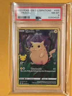 PSA 8 PIKACHU 2021 POKEMON CELEBRATIONS FA 005/025 FULL ART Red NM Mint - Image 1