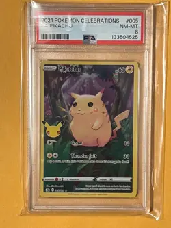 PSA 8 PIKACHU 2021 POKEMON CELEBRATIONS FA 005/025 FULL ART Red NM Mint - Image 2