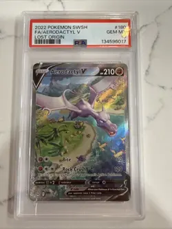 PSA 10 GEM MT 2022 Pokemon SWSH Aerodactyl V Lost Origins 180/196 Full Art - Image 1