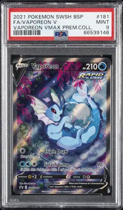 2021 POKEMON SWSH BLACK STAR PROMO #181 FULL ART/VAPOREON V PSA 9 - Image 1