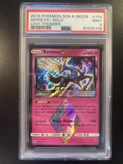 PSA 9 NM-MINT Xerneas 144/214 PRISM STAR Lost Thunder HOLO RARE Pokemon Card - Image 1
