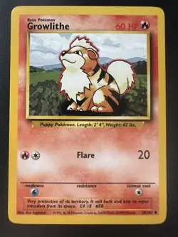 Growlithe 28/102 - Base Set, Shadowless LP - Pokemon TCG - Image 1