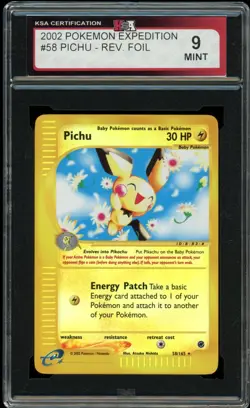 2002 Pokemon Expedition #58 Pichu Reverse Holo KSA 9 Mint - Image 1
