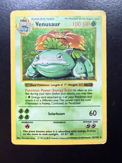 Shadowless Venusaur 15/102 Holo Base Set Pokemon Card Vintage WOTC - HP/DMG - Image 1