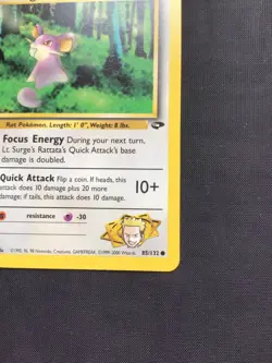 Pokemon Cards: Gym Challenge 1st Edition Common: Lt. Surge's Rattata 85/132 - Image 4