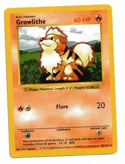 Pokemon Card: Growlithe 28/102 Base Set Shadowless Rare! EXC - Image 1