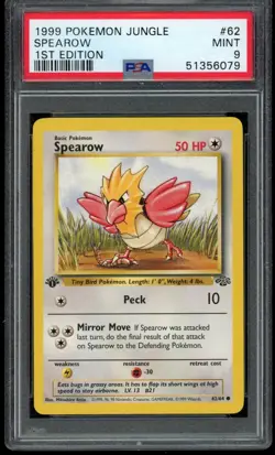 1999 Pokemon Jungle Unlimited 1st Edition Spearow #62 62/64 PSA 9 Fresh Grade! - Image 1