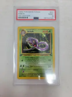 PSA 9 MINT 1999 POKEMON FOSSIL 31 ARBOK 1ST EDITION ENGLISH - Image 1