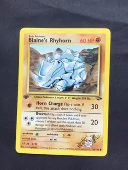 Pokemon Cards: Gym Challenge 1st Edition Common: Blaine's Rhyhorn 65/132 - Image 1