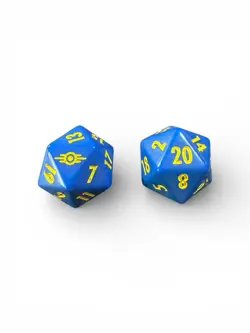 Lot of 2 Fallout Vault-Tec Theme D20 Dice Blue Yellow RPG TCG MTG Spindown w/bag - Image 1