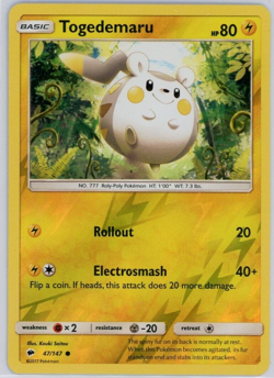 Pokemon TCG Togedemaru Burning Shadows 47/147 Reverse Holo Common - Image 1