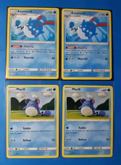 2x Azumarill 35/147, 2x Marill 34/147 Pokemon card SM Burning Shadows NM - Image 1