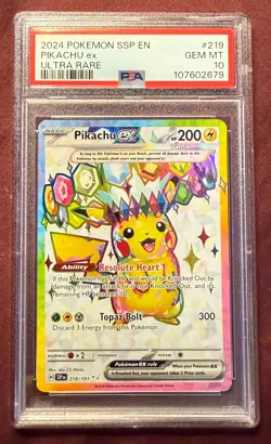 Pokemon Surging Sparks Pikachu Ex Ultra Rare #219/191 Gem Mint PSA 10 - Image 1
