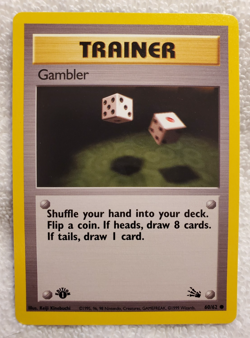 Gambler [C] 60/62 1st-Edition Trainer Fossil English Pokemon 1999 Vtg TCG NM - Image 1