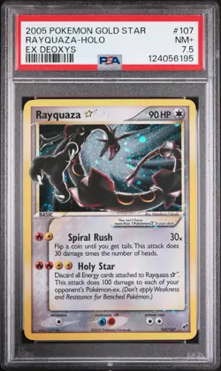 2005 POKEMON EX DEOXYS GOLD STAR #107 RAYQUAZA-HOLO PSA 7.5 NM+ POP 8 w/ Swirl - Image 1