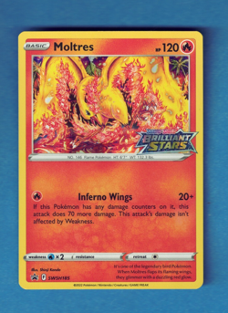 2022 Pokemon Moltres Brilliant Stars Stamped Black Star Promo #SWSH185 Foil, NM - Image 1