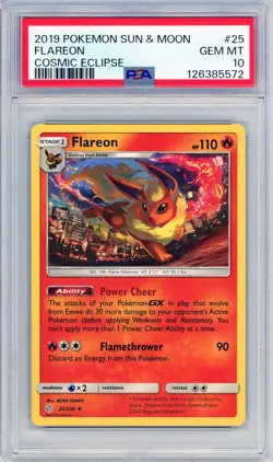 2019 POKEMON SUN & MOON #25 FLAREON GEM MT PSA 10 COSMIC ECLIPSE - Image 1