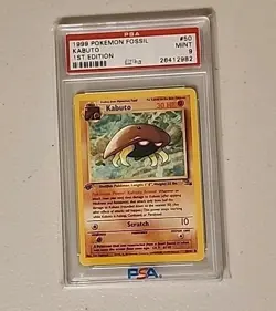 1999 Pokemon Fossil 50 Kabuto 1st Edition PSA Mint 9 - Image 1