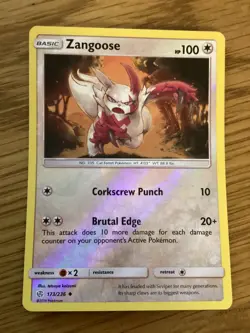 Zangoose Pokemon Card 173/236 Reverse Holo- Used Sun & Moon/Cosmic Eclipse Set - Image 1