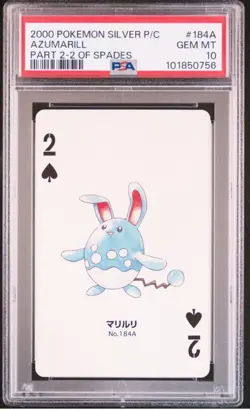 2000 POKEMON SILVER VERSION PART 2 PLAYING CARDS 2 OF SPADES AZUMARILL PSA 10 - Image 1