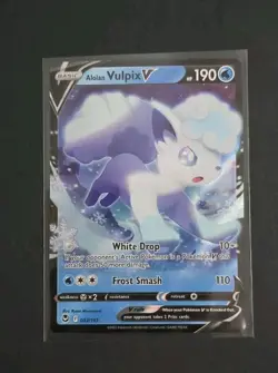 1x Alolan Vulpix V 033/195 ULTRA RARE Silver Tempest Pokemon TCG Card NM - Image 1