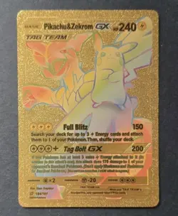 Pokemon Pikachu & Zekrom GX Tag Team Gold Foil Rainbow FAN ART Card 184/181 - Image 1