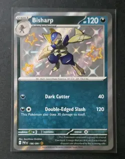 Pokemon Card Bisharp 186/091 Paldean Fates Baby Shiny Holo Rare LP Free Shipping - Image 1