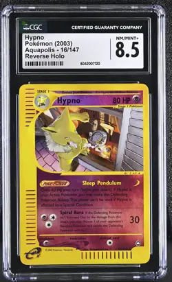 CGC 8.5 Hypno 2003 Aquapolis 16/147 Reverse Holo Pokemon Card - Image 1