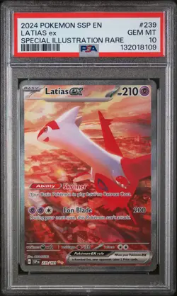 2024 POKEMON SSP EN-SURGING SPARKS SPECIAL ILLUSTRATION RARE LATIAS EX PSA 10 - Image 1