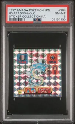 1997 AMADA POKEMON JAPANESE STICKER COLLECTION KAI #384 GYARADOS-HOLO PSA 8 - Image 1