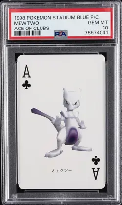 1998 POKEMON STADIUM BLUE VERSION PLAYING CARDS ACE OF CLUBS MEWTWO PSA 10 - Image 1