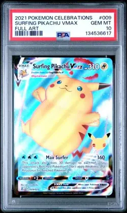 2021 Pokemon SWSH Celebrations PSA 10 Surfing Pikachu VMAX FULL ART Holo #009 - Image 1