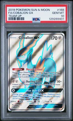 2019 POKEMON SUN & MOON TEAM UP #168 FULL ART/COBALION GX PSA 10 - Image 1