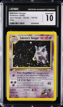 2000 POKEMON GYM HEROES HOLO-1ST ED #14 SABRINA'S GENGAR CGC 10 GEM MINT - Image 1