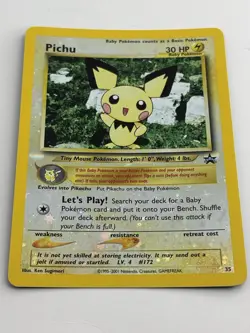 2001 Pokemon Black Star Promo #35 Pichu reverse foil holo Pokemon league LP/NM - Image 5