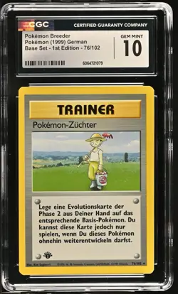CGC 10 GERMAN Base Set 1st Edition Pokemon-Zuchter (Pokemon Breeder) - Image 1