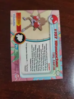 Topps Pokemon Hitmonchan #107 1999 TV Animation Edition Non Holo Blue Logo - Image 2