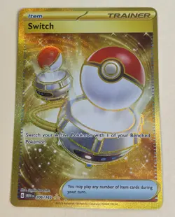 Pokemon 151 Switch Trainer 206/165 Gold Secret Rare Holo - Image 1