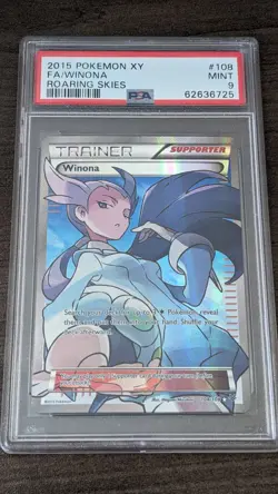 WINONA TRAINER 2015 Pokemon #108/108 PSA 9 MINT Roaring Skies FULL ART - Image 1