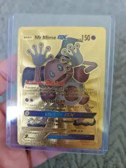 Mr. Mime GX Gold Foil Fan Art Vinyl Textured Collector Pokemon Card - Image 1