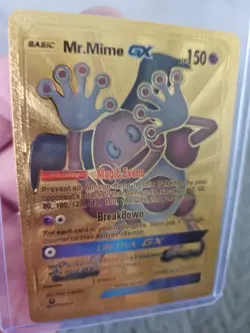 Mr. Mime GX Gold Foil Fan Art Vinyl Textured Collector Pokemon Card - Image 3