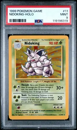 1999 POKEMON BASE SET UNLIMITED #11 NIDOKING-HOLO PSA 9 - Image 1