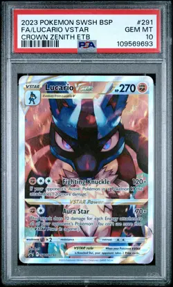 2023 POKEMON SWSH BLACK STAR PROMO #291 FULL ART/LUCARIO VSTAR PSA 10 - Image 1