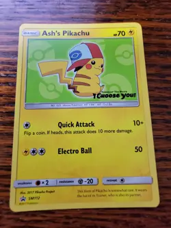 Pokemon TCG Ash's Pikachu SM112 Black Star Promo LP - Image 1