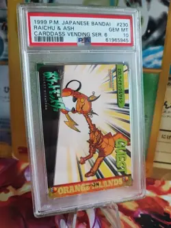 Pokemon Card No 230 Raichu & Ash Carddass Vending Bandai Japanese PSA 10 - Image 1